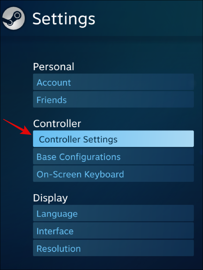 Steam'de Denetleyici başlığı altındaki Denetleyici Ayarları