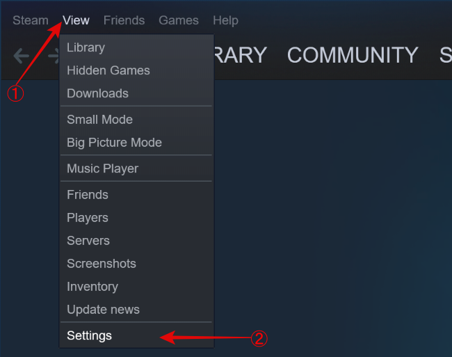 Steam'de Görünüm seçeneğinden Ayarlar'ı açın