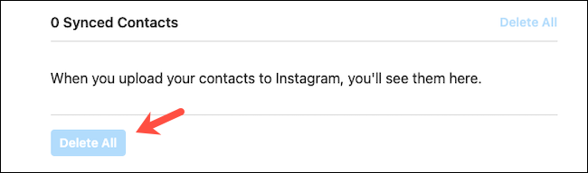 Instagram web sitesinde senkronize edilmiş kişileri silin