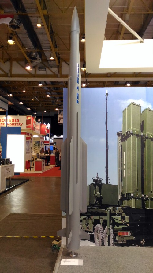 A full scale mockup of an IRIS-T SL Surface to Air Missile (SAM). Photo taken during the 2016 Asian 